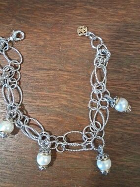 Silver-Tone Pearl Drop Charm Bracelet - Women Jewelry